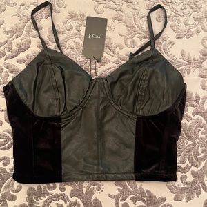 Black Faux Leather and Velvet Crop Top